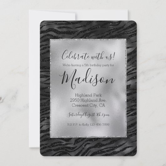 Silver Black Sparkle Zebra Print Kaart (Voorkant)