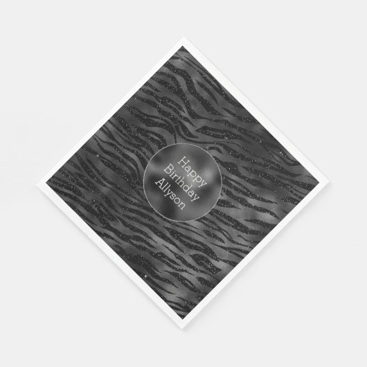 Silver Black Sparkle Zebra Print Servet (Hoek)