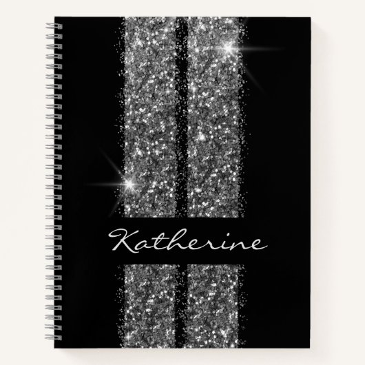 Silver Black, speciaal gepersonaliseerd glitter Ra Notitieboek (Voorkant)