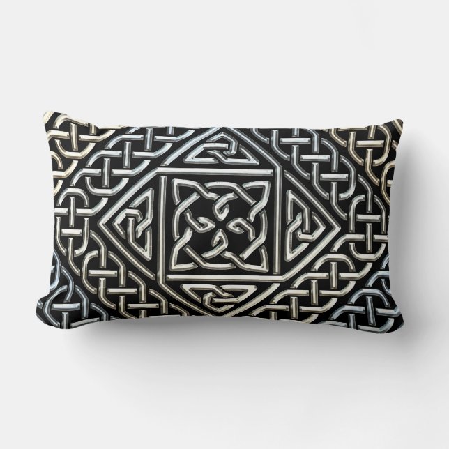 Silver Black Square Shapes Celtic Knotwork Pattern Kussen (Voorkant)