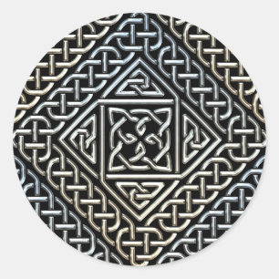 Silver Black Square Shapes Celtic Knotwork Pattern Ronde Sticker