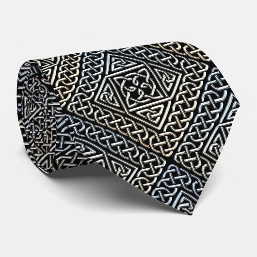 Silver Black Square Shapes Celtic Knotwork Pattern Stropdas (Opgerold)