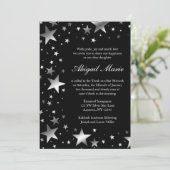 Silver Black Stars Bat Mitzvah Kaart (Staand voorkant)