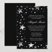 Silver Black Stars Bat Mitzvah Kaart (Voorkant / Achterkant)