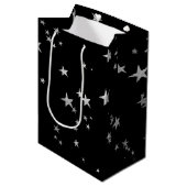 Silver Black Stars Medium Cadeauzakje (Voorkant Gekanteld)