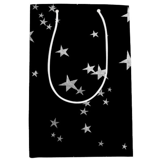 Silver Black Stars Medium Cadeauzakje (Voorkant)