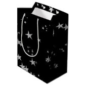 Silver Black Stars Medium Cadeauzakje (Achterkant Gekanteld)