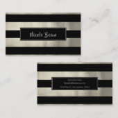 Silver & Black Stripes Chic Modern Glam Visitekaartje (Voorkant / Achterkant)