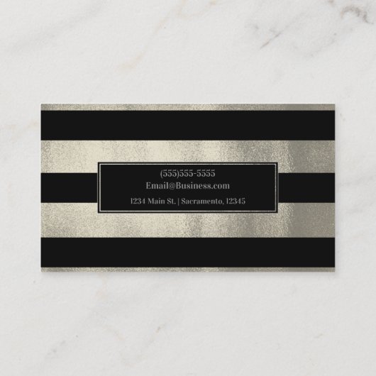 Silver & Black Stripes Chic Modern Glam Visitekaartje (Achterkant)
