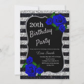 Silver Black Stripes Glitter Deep Blue Rozen Kaart (Voorkant)