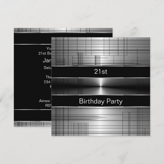 Silver Black Stripes Mans 21e verjaardagsfeestje Kaart (Voorkant / Achterkant)