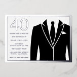 Silver & Black Suit & Stropdas 40th Birthday Party Folie Uitnodiging<br><div class="desc">Silver & Black Suit & Stropdas 40th Birthday Party Folie Invitation Dusty Roos Bekijk andere uitnodigingen in onze niche- en nestwinkel</div>