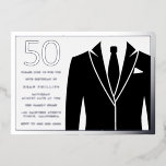 Silver & Black Suit & Stropdas 50th Birthday Party Folie Uitnodiging<br><div class="desc">Silver & Black Suit & Stropdas 50th Birthday Party Folie Invitation Dusty Roos Bekijk andere uitnodigingen in onze niche- en nestwinkel</div>