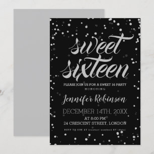 Silver Black Sweet 16 Glitter Sparkle Confetti Kaart