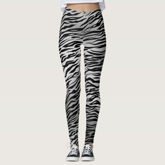 Silver Black Tiger print Leggings vrouwen (Voorkant)