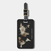 Silver Black Waterverf Wereldkaart gepersonaliseer Bagagelabel (Voorkant verticaal)
