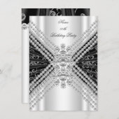 Silver Black White Birthday Diamond Kaart (Voorkant / Achterkant)