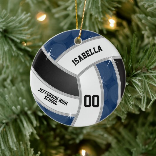 Silver, Black, White en Blue Volleyball - DIY Keramisch Ornament (Boom)