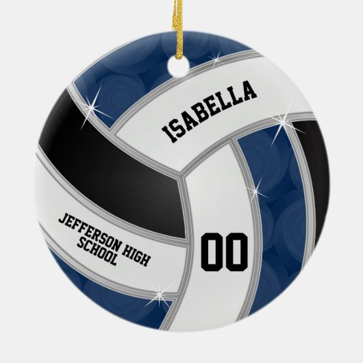 Silver, Black, White en Blue Volleyball - DIY Keramisch Ornament (Achterkant)
