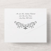 Silver Black White Flourish  formeel huwelijk All In One Uitnodiging (Achterkant)