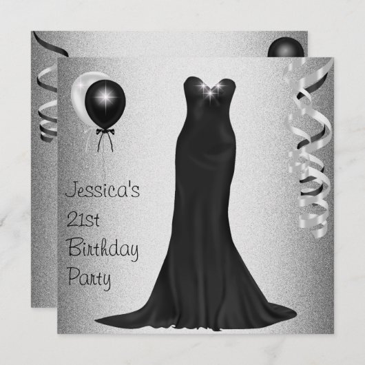 Silver Black & White Formele verjaardag Kaart (Voorkant / Achterkant)