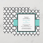 Silver, Black & White Invitation Blue Kaart (Voorkant / Achterkant)