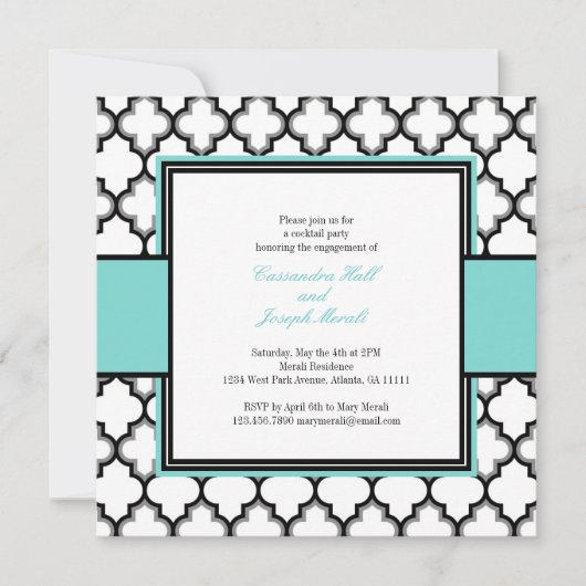 Silver, Black & White Invitation Blue Kaart (Voorkant)