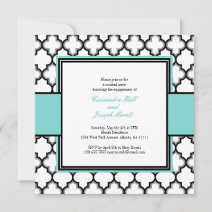 Silver, Black & White Invitation Blue Kaart