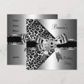 Silver Black White Leopard Diamond Jewel Bow Kaart (Voorkant / Achterkant)