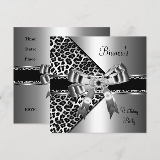 Silver Black White Leopard Diamond Jewel Bow Kaart (Voorkant / Achterkant)