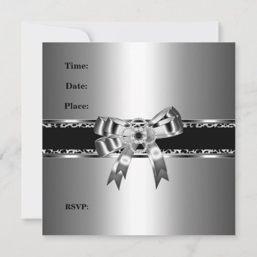 Silver Black White Leopard Diamond Jewel Bow Kaart (Achterkant)