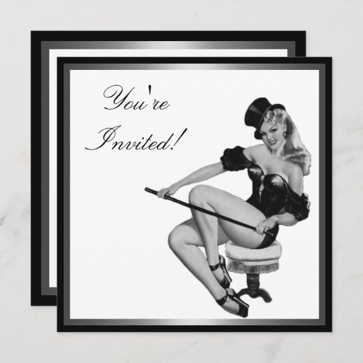 Silver Black & White Style Pin-Up Girl 5 Kaart (Voorkant / Achterkant)