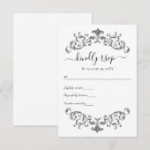 Silver Black White  Vlourish Formal Wedding RSVP Kaartje (Voorkant / Achterkant)