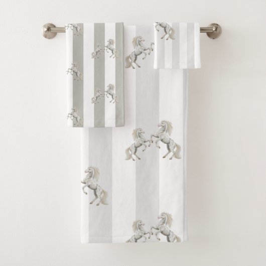 Silver Black WhiteStripe Horse Bathroom-handdoekse Bad Handdoek (Insitu)