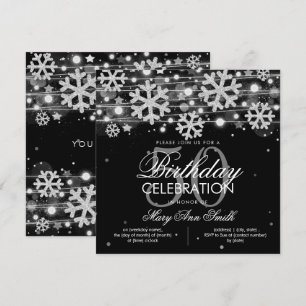 Silver Black Winter Glitter Glam 50th Birthday Kaart