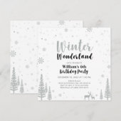 Silver & Black Winter Wonderland Boy Birthday Kaart (Voorkant / Achterkant)