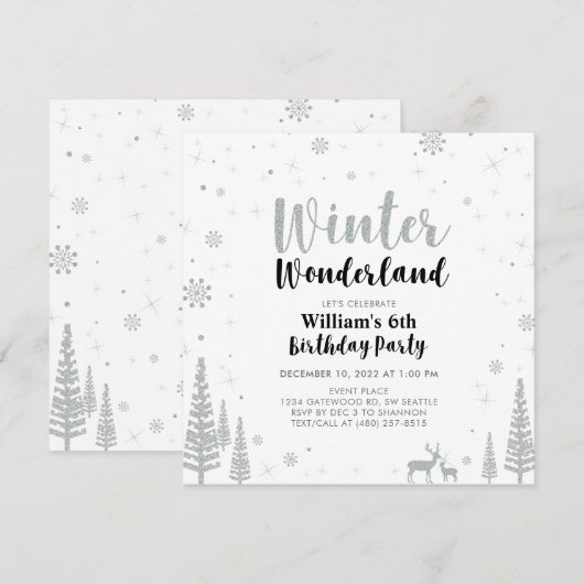 Silver & Black Winter Wonderland Boy Birthday Kaart (Voorkant / Achterkant)