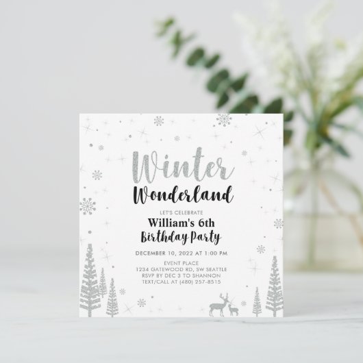 Silver & Black Winter Wonderland Boy Birthday Kaart (Staand voorkant)