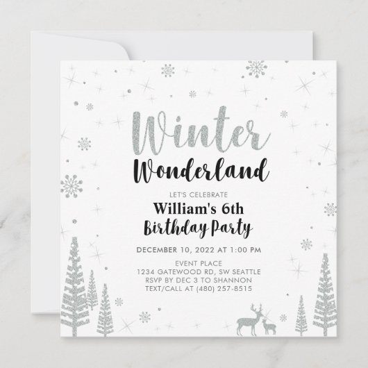 Silver & Black Winter Wonderland Boy Birthday Kaart (Voorkant)
