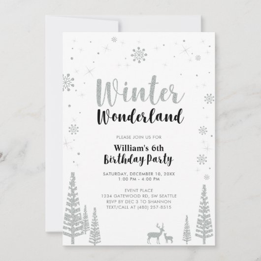 Silver & Black Winter Wonderland Boy Birthday Kaart (Voorkant)