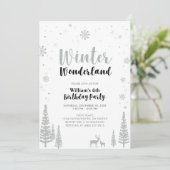 Silver & Black Winter Wonderland Boy Birthday Kaart (Staand voorkant)
