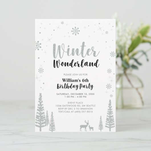 Silver & Black Winter Wonderland Boy Birthday Kaart (Staand voorkant)