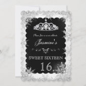 Silver Black Winter Wonderland, zoet 16 Invite Kaart (Voorkant)