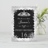 Silver Black Winter Wonderland, zoet 16 Invite Kaart (Staand voorkant)