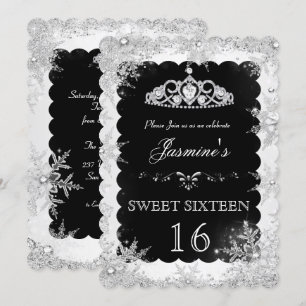 Silver Black Winter Wonderland, zoet 16 Invite Kaart