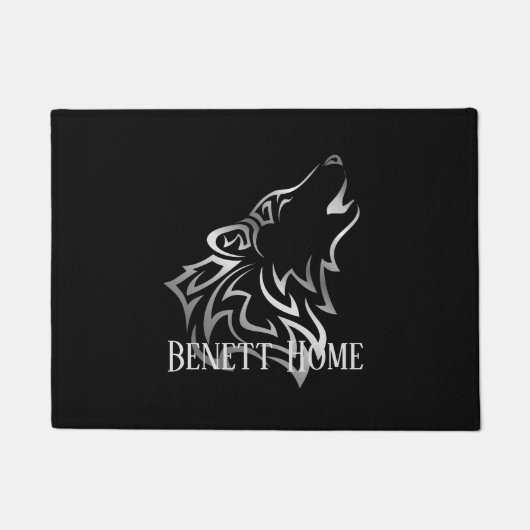 Silver Black Wolf Monogram Vector Deurmat (Voorkant)