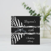 Silver Black Zebra Leopard Invite 25th Birthday Kaart (Staand voorkant)