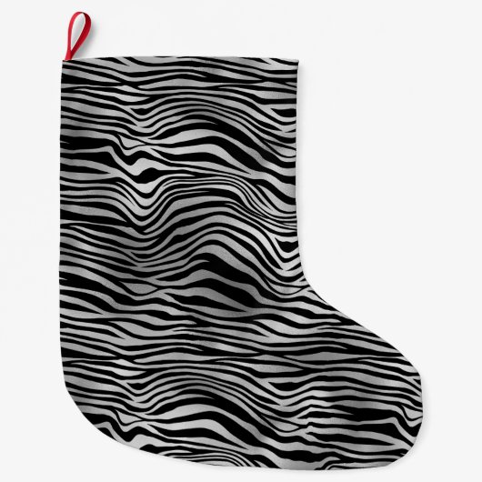 Silver Black Zebra Print Grote Kerstsok (Voorkant)