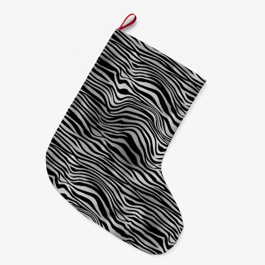 Silver Black Zebra Print Grote Kerstsok (Voorkant (Hangend))