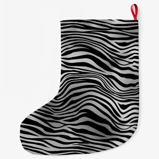 Silver Black Zebra Print Grote Kerstsok (Achterkant)